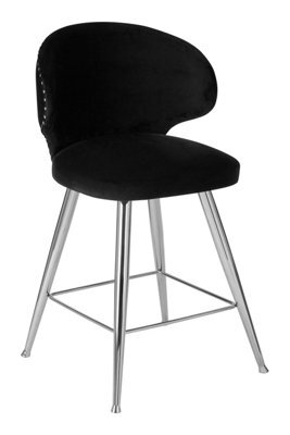 Orsina Black Bar Chair Stool With Curved Back, Kitchen Stool For Bar, Breakfast Stool With Velvet Upholstery - image 1