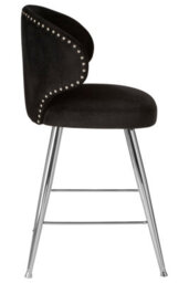 Orsina Black Bar Chair Stool With Curved Back, Kitchen Stool For Bar, Breakfast Stool With Velvet Upholstery - thumbnail 4