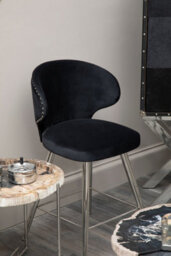Orsina Black Bar Chair Stool With Curved Back, Kitchen Stool For Bar, Breakfast Stool With Velvet Upholstery - thumbnail 3