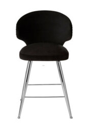 Orsina Black Bar Chair Stool With Curved Back, Kitchen Stool For Bar, Breakfast Stool With Velvet Upholstery - thumbnail 2