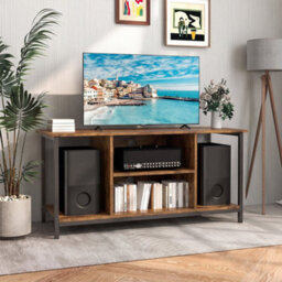 Brown Tv Console Table With Open Shelf 106Cm Media Cabinet Entertainment Center - thumbnail 3