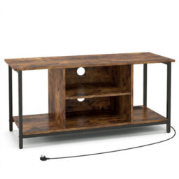 Brown Tv Console Table With Open Shelf 106Cm Media Cabinet Entertainment Center - thumbnail 5