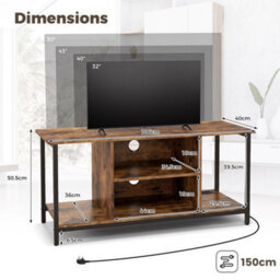 Brown Tv Console Table With Open Shelf 106Cm Media Cabinet Entertainment Center - thumbnail 2