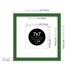 "7X7"" Green Picture Frame - 7X7"" Square Frame With 5X5"" Mount For 7X7""/5X5"" Pictures Luxurious Style Photo Display, 1 Pack" - thumbnail 2