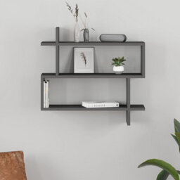 Decortie Paralel Anthracite Grey 3-Tier Wall Mounted Bookcase - Modern Floating Display Shelf 70Cm - thumbnail 5