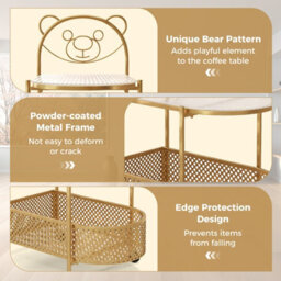 Gainoom Golden Mobile Glass Coffee Table 2-Tier Modern Cocktail Table - thumbnail 7