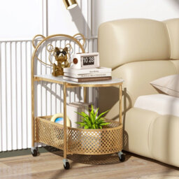 Gainoom Golden Mobile Glass Coffee Table 2-Tier Modern Cocktail Table - thumbnail 4