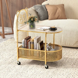 Gainoom Golden Mobile Glass Coffee Table 2-Tier Modern Cocktail Table - thumbnail 3
