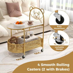 Gainoom Golden Mobile Glass Coffee Table 2-Tier Modern Cocktail Table - thumbnail 6