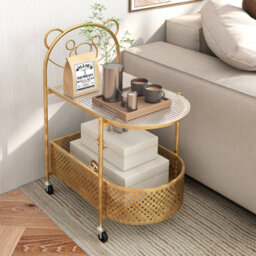 Gainoom Golden Mobile Glass Coffee Table 2-Tier Modern Cocktail Table - thumbnail 5