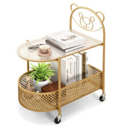 Gainoom Golden Mobile Glass Coffee Table 2-Tier Modern Cocktail Table - thumbnail 1