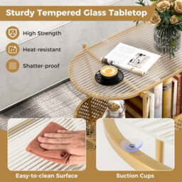 Gainoom Golden Mobile Glass Coffee Table 2-Tier Modern Cocktail Table - thumbnail 9