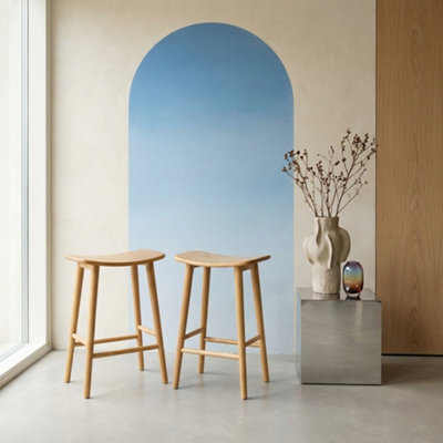 Sweeek - Set Of 2 Vintage Bar Stools, Rubberwood Natural 46.5X31X66 Cm - Louna - image 1