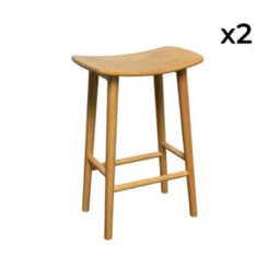 Sweeek - Set Of 2 Vintage Bar Stools, Rubberwood Natural 46.5X31X66 Cm - Louna - thumbnail 7