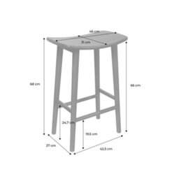 Sweeek - Set Of 2 Vintage Bar Stools, Rubberwood Natural 46.5X31X66 Cm - Louna - thumbnail 5