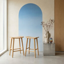 Sweeek - Set Of 2 Vintage Bar Stools, Rubberwood Natural 46.5X31X66 Cm - Louna - thumbnail 1