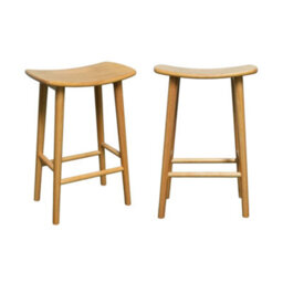 Sweeek - Set Of 2 Vintage Bar Stools, Rubberwood Natural 46.5X31X66 Cm - Louna - thumbnail 2