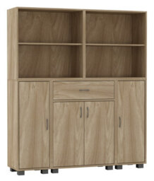 Urbn-Living Urbnliving Height 140Cm 4 Door 4 Shelf Oak Bookshelf 1 Drawer Storage Cabinet Bookcase Cupboard Display Unit - thumbnail 2