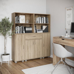Urbn-Living Urbnliving Height 140Cm 4 Door 4 Shelf Oak Bookshelf 1 Drawer Storage Cabinet Bookcase Cupboard Display Unit - thumbnail 5