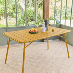 Sweeek - Metal Folding Garden Table 140Cm, Seats 4 Yellow Ochre 141.2X80X72.5 Cm - Amelia 140Cm - thumbnail 3