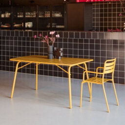Sweeek - Metal Folding Garden Table 140Cm, Seats 4 Yellow Ochre 141.2X80X72.5 Cm - Amelia 140Cm - thumbnail 5