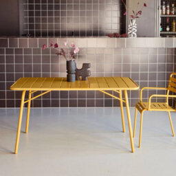 Sweeek - Metal Folding Garden Table 140Cm, Seats 4 Yellow Ochre 141.2X80X72.5 Cm - Amelia 140Cm - thumbnail 4
