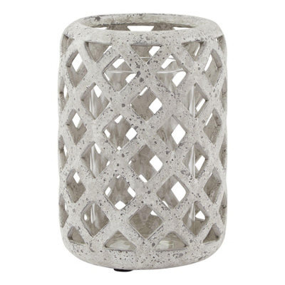 Hill Interiors Stone Effect Hurricane Lantern Grey (23Cm X 16Cm X 16Cm) - image 1