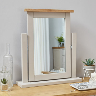 The Furniture Market Cotswold Grey Painted Dressing Table Mirror With Adjustable Tilt, Limed Oak Top, Solid Pine Frame, Stylish And Durable - image 1