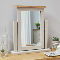 The Furniture Market Cotswold Grey Painted Dressing Table Mirror With Adjustable Tilt, Limed Oak Top, Solid Pine Frame, Stylish And Durable