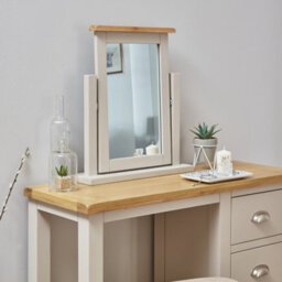 The Furniture Market Cotswold Grey Painted Dressing Table Mirror With Adjustable Tilt, Limed Oak Top, Solid Pine Frame, Stylish And Durable - thumbnail 2