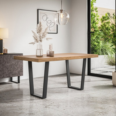 More4Homes Aria 4-6 Seater Dining Table Modern Oak Effect Table Top W Black Legs - image 1