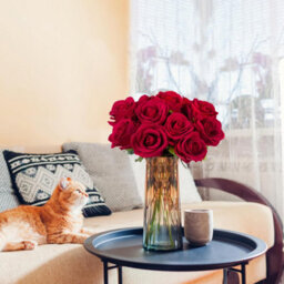 12 Pack Velvety Texture Faux Red Roses, Natural And Realistic Artificial Flower Bouquet, 19.29In Artificial Roses - thumbnail 5