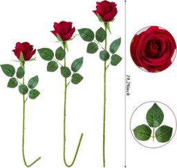 12 Pack Velvety Texture Faux Red Roses, Natural And Realistic Artificial Flower Bouquet, 19.29In Artificial Roses - thumbnail 2
