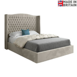 Rana Curved Top Winged Upholstered Soft Velvet Bed Frame - Cream - thumbnail 6