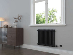 G-Rad Matt Black Electrical Column Horizontal Cast Iron Radiator - (H) 600 X (W) 590mm