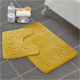Gc Gaveno Cavailia Grecian Grace 2 Piece Non Slip Bath Mat Set Ochre Quick Dry Water Absorbent Bathroom Shower Mat & Pedestal Set