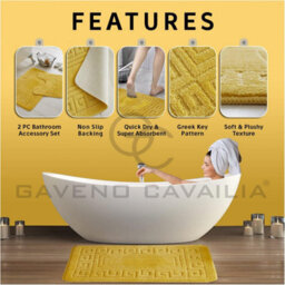 Gc Gaveno Cavailia Grecian Grace 2 Piece Non Slip Bath Mat Set Ochre Quick Dry Water Absorbent Bathroom Shower Mat & Pedestal Set - thumbnail 2