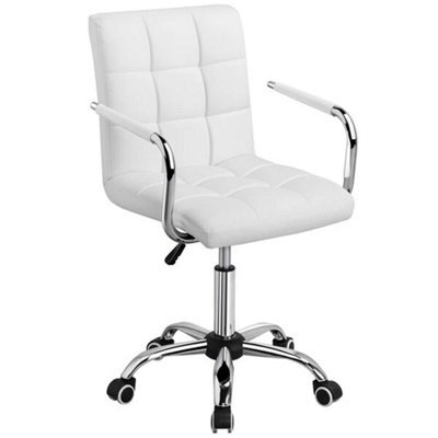White Leather Office Chair Adjustable Swivel Arms - image 1