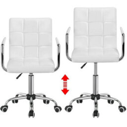 White Leather Office Chair Adjustable Swivel Arms - thumbnail 5