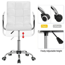 White Leather Office Chair Adjustable Swivel Arms - thumbnail 4