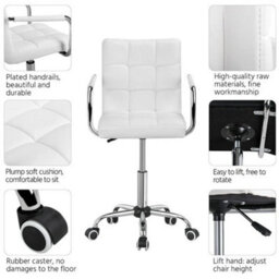 White Leather Office Chair Adjustable Swivel Arms - thumbnail 3