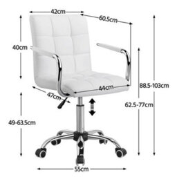 White Leather Office Chair Adjustable Swivel Arms - thumbnail 2