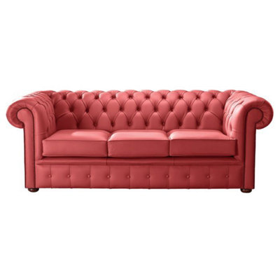 Chesterfield 3 Seater Shelly Crimson Leather Sofa Bespoke In Classic Style - image 1