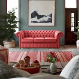 Chesterfield 3 Seater Shelly Crimson Leather Sofa Bespoke In Classic Style - thumbnail 2