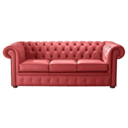 Chesterfield 3 Seater Shelly Crimson Leather Sofa Bespoke In Classic Style - thumbnail 1