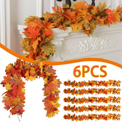 CLEFFNS 6Pcs Fall Garland Maple Leaf Garland Artificial Fall Maple Leaves Garlands Hanging Vine Faux Autumn Foliage Thanksgiving Decor - image 1