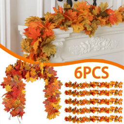 CLEFFNS 6Pcs Fall Garland Maple Leaf Garland Artificial Fall Maple Leaves Garlands Hanging Vine Faux Autumn Foliage Thanksgiving Decor - thumbnail 1