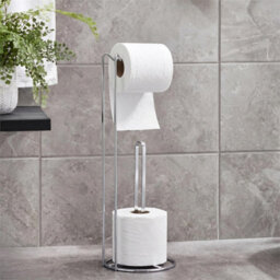 Metal Toilet Roll Holder Freestanding Bathroom Storage Organiser Silver - thumbnail 5