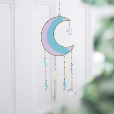 Iridescent Crescent Moon Suncatcher Gold Tone Resin Hanging Decoration - image 1