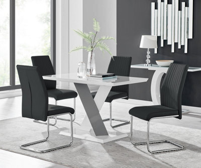 Furniturebox Monza 4 White/grey Dining Table & 4 Black Lorenzo Chairs - image 1